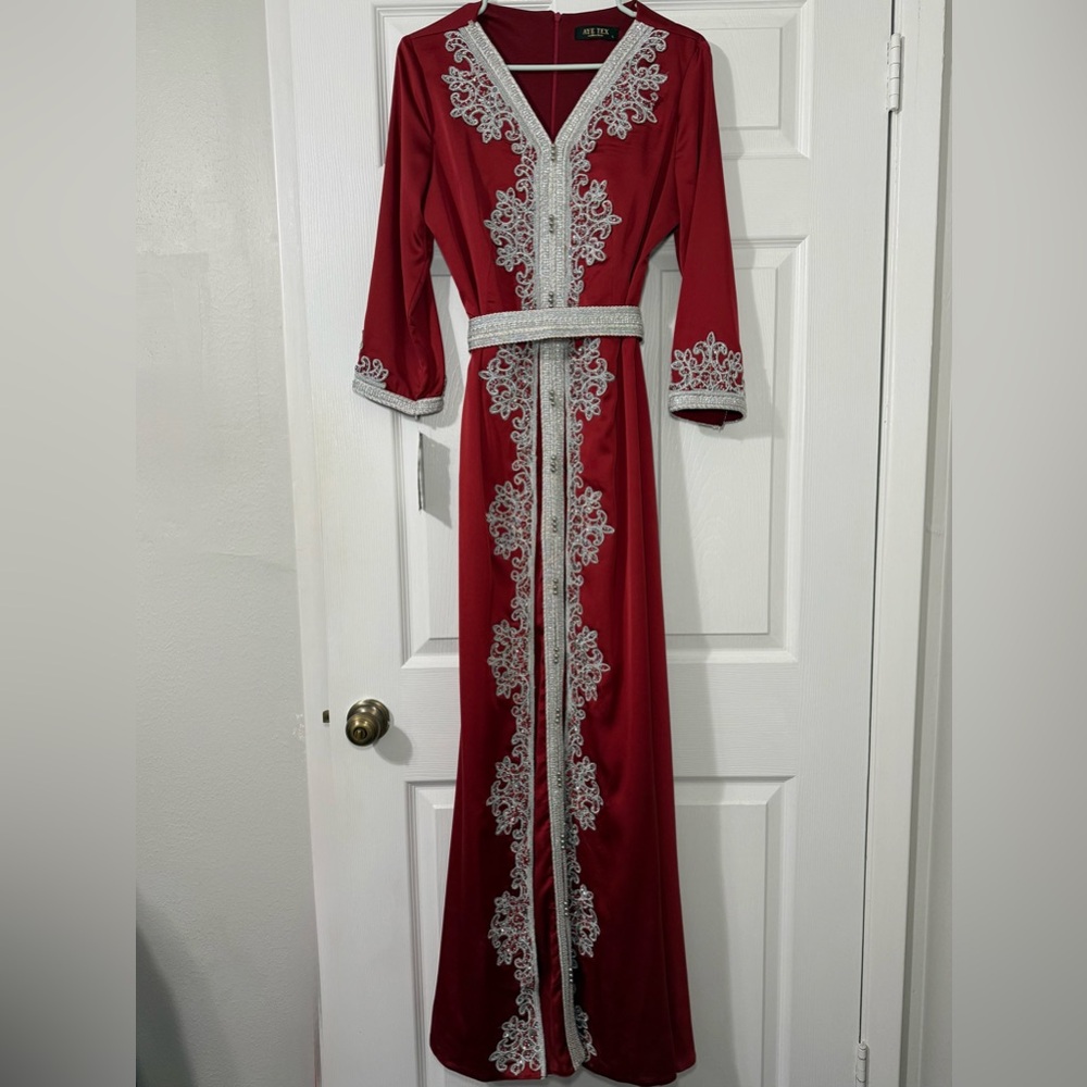 Red Moroccan Dress with Silver Accents